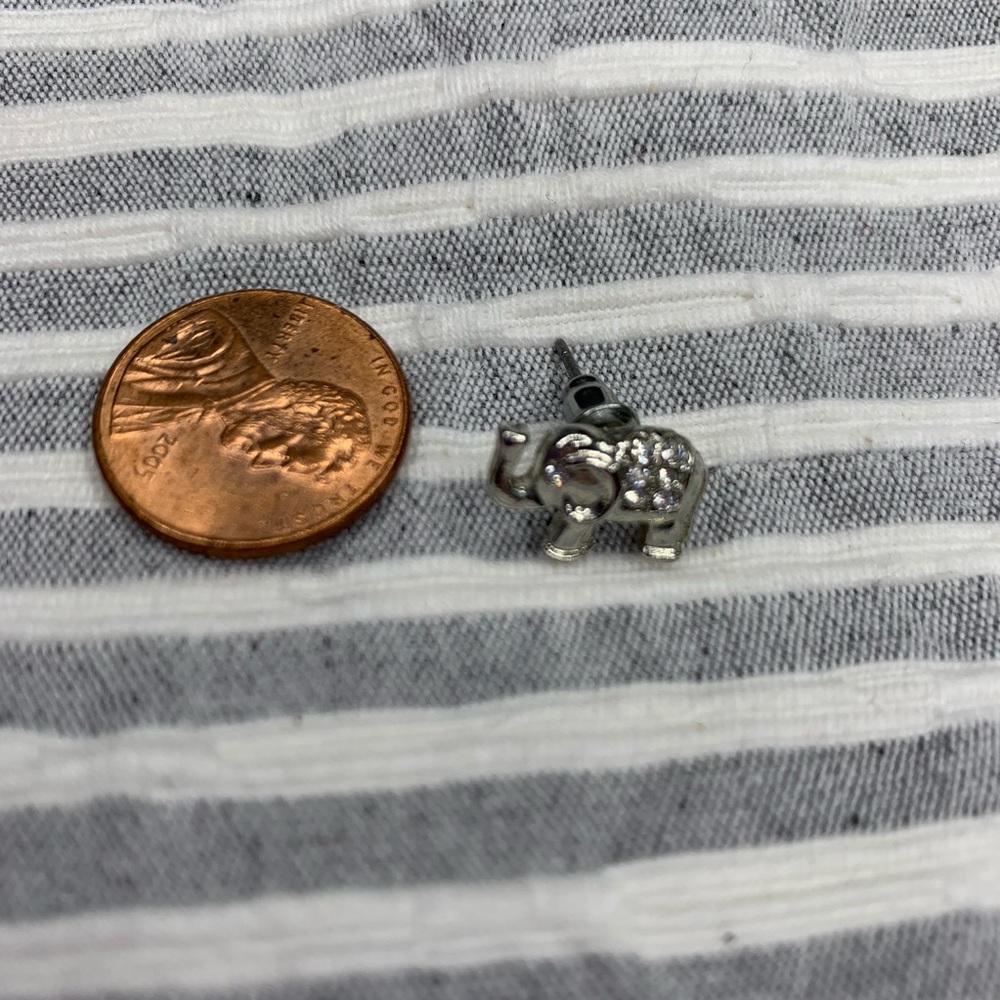 Silver Elephant Rhinestone Small Stud Earrings - image 3